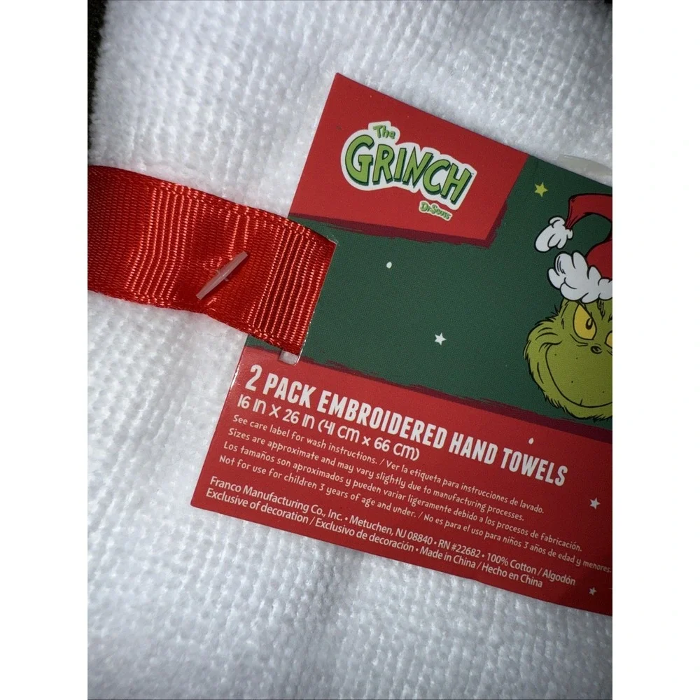 The Grinch Hand Towels White 4 Pack Embroidered Christmas Tree Cotton Kitchen
